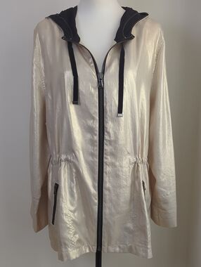 Chico's Zenergy Gold Shine Metallic Anorak Jacket Ivory SIZE 3 XL / 16-18